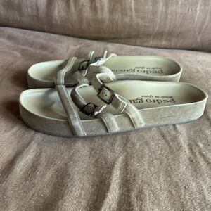 Pedro Garcia Alani Castoro Tan Suede Slip on Flat Form Buckle Sandals 38